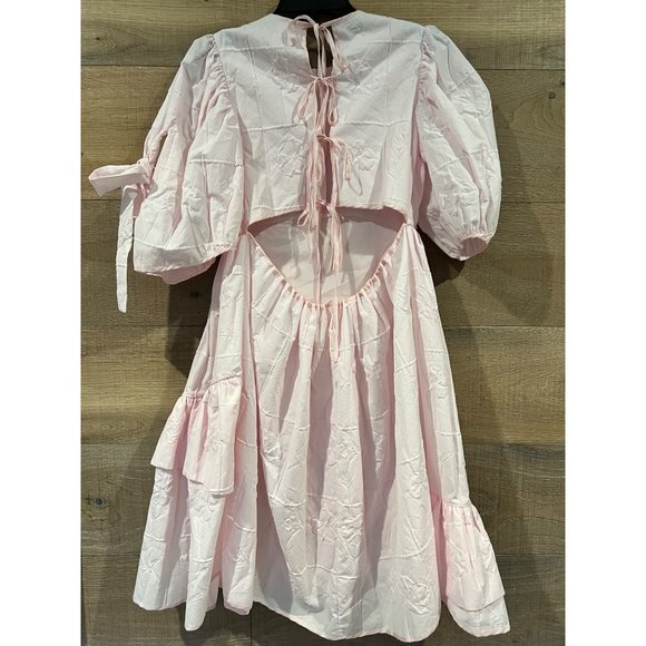 NEW CECILIE BAHNSEN Danita asymmetric-ruffle back-tie cotton dress Size US 2 - Picture 8 of 12